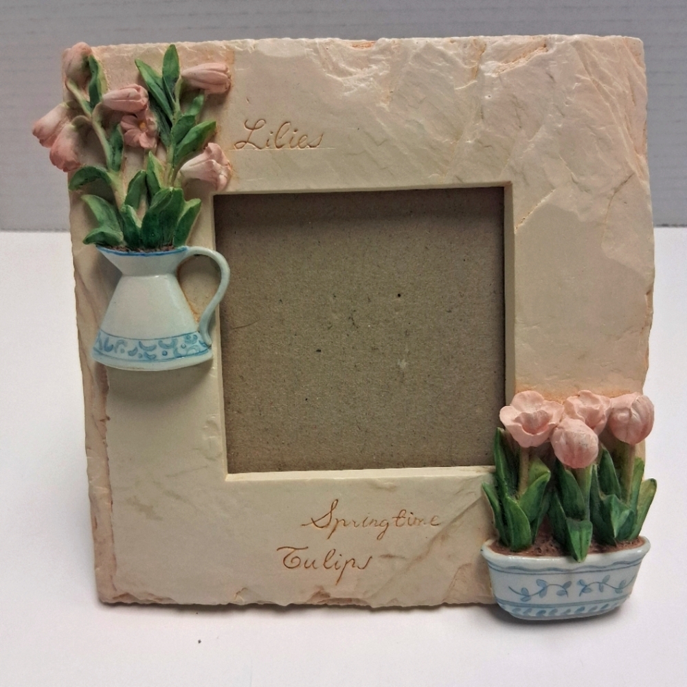 Floral Ceramic Picture Frame - Cream and Green